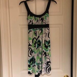Floral Print Sleeveless Dress - Black, Green, White